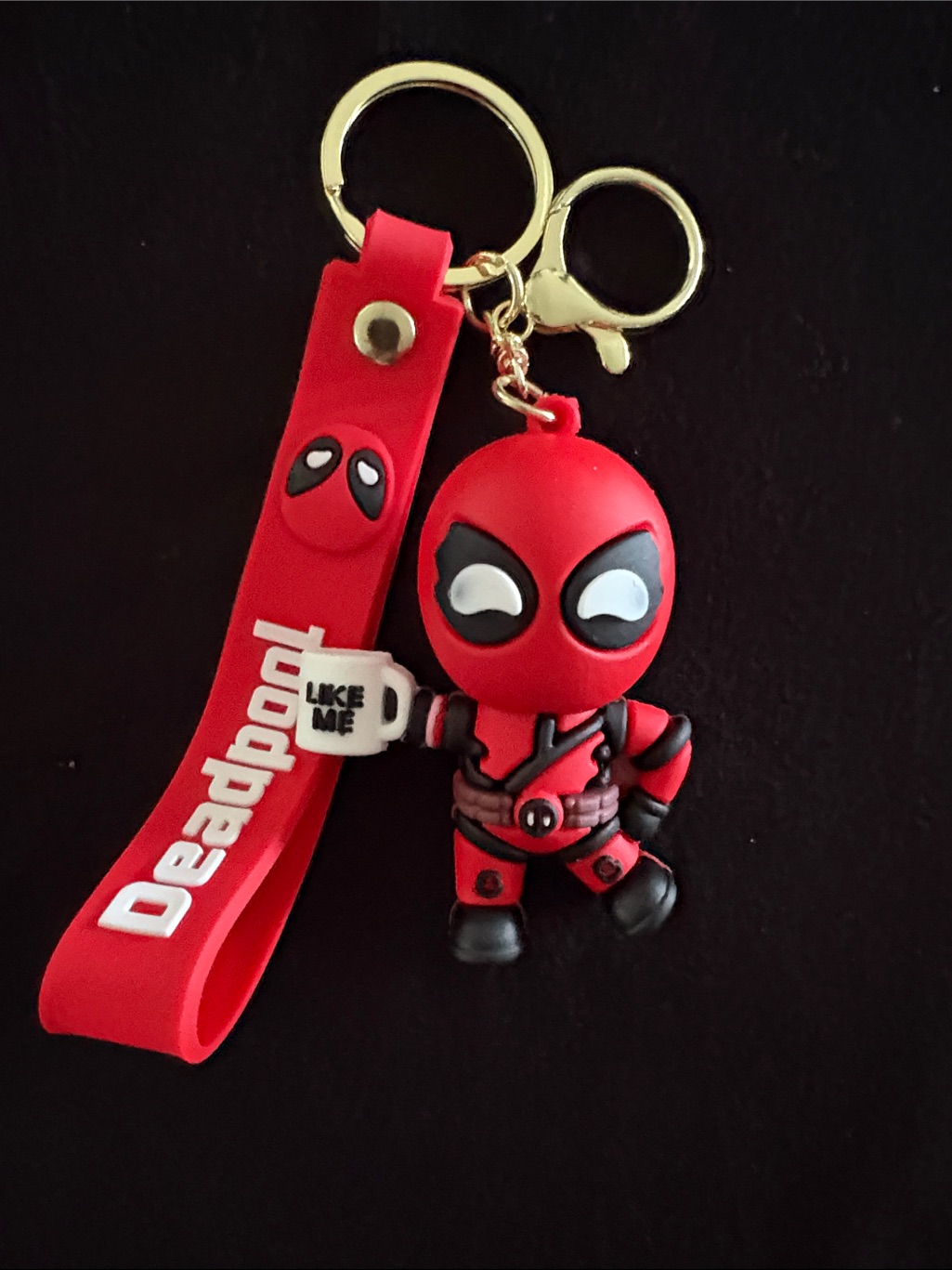 Red Deadpool Rubber Keychain Bag Charm With Strap